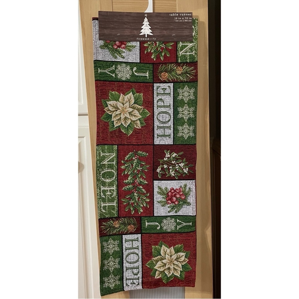Firewood + Fir Christmas “Hope/Joy/Noel” Tapestry 13x72 in. Table Runner NWT